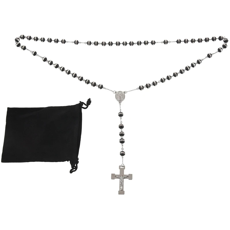2 шт ожерелье из нержавеющей стали черный Девы Марии крест с Иисусом Христом