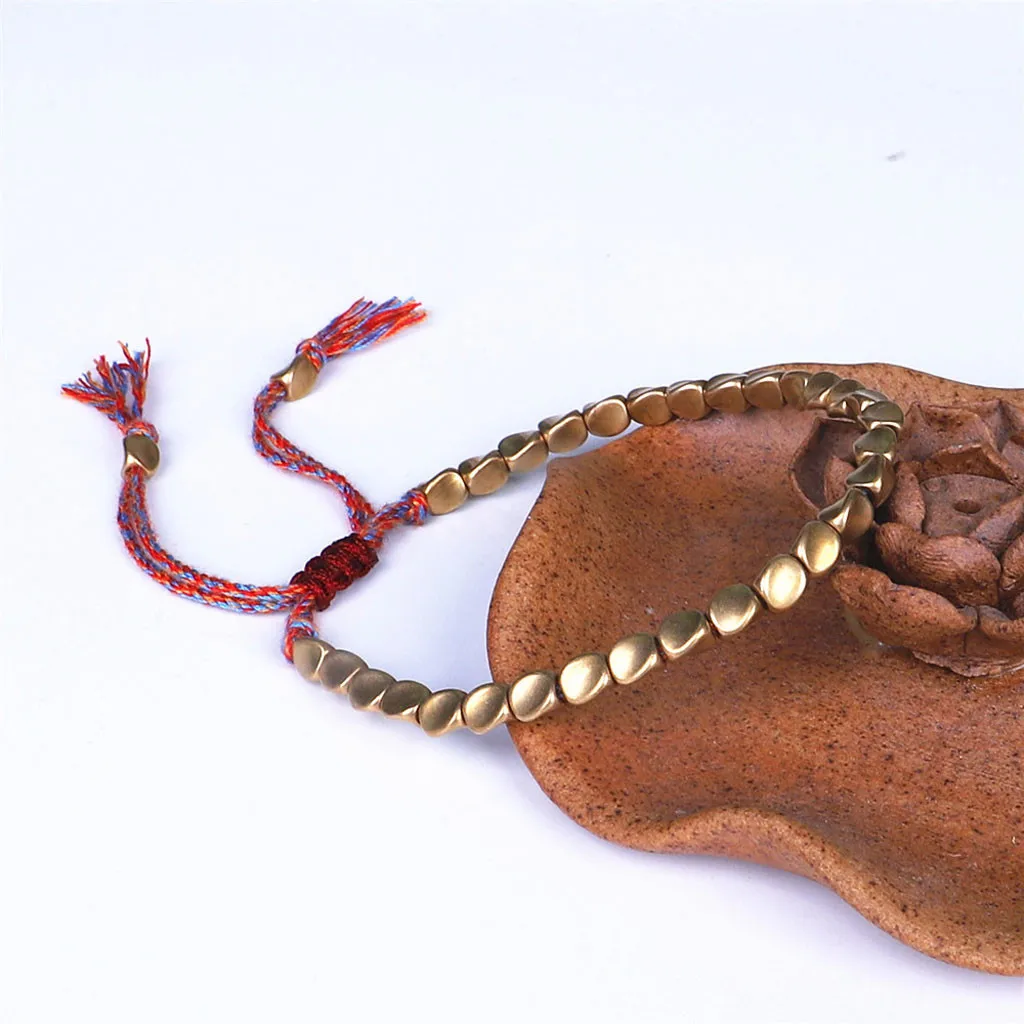 Тибетский буддийский плетеный браслет ручной работы из хлопка и меди с бусинами