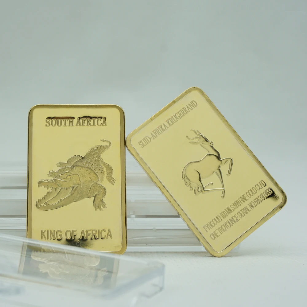 

5pcs/lot 1 Troy Oz 999 100 Mills Fine Gold Clad Bullion Bar South Africa crocodile Animal Commemorative Coin