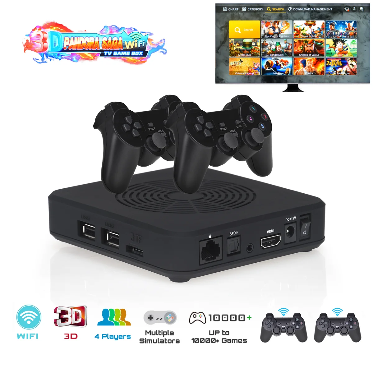 

New 3D Pandora SAGA Wifi TV Game Box 3000 IN 1 Multi Games Arcade Console WSC/SFC/PCE/N64/DS/MD/MAME/GBC/GBA/FBA...