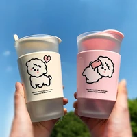 drinking water cup cute female student cartoon personality transparent anti scald glass spoon coffee couple cup gift