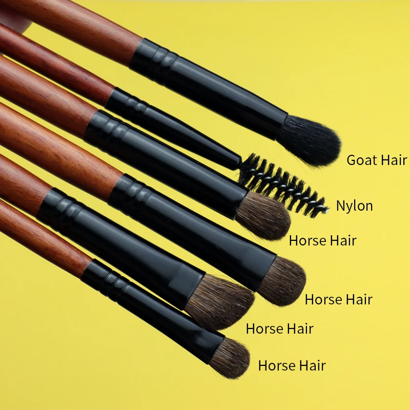 OVW 6pcs Pony/ Goat Hair Makeup Eye Shadow Brush Set Tapered Blending Make up Brushes Natural Pro Kit | Красота и здоровье