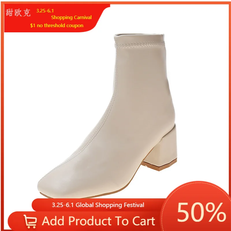 

Новинка Весна 2021, женская обувь, осенние ботинки, кожаная обувь на высоком толстом каблуке, короткая женская обувь, модная женская обувь с уд...