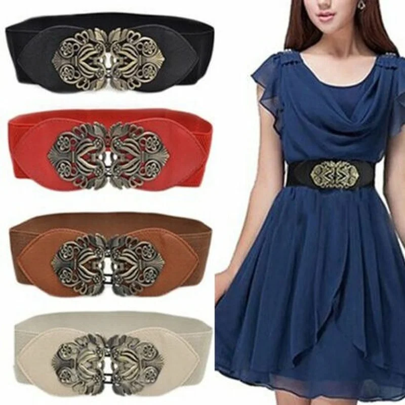 

Women Party Wide Belts Elastic Stretch Buckle Waist Dress Belt Waistband