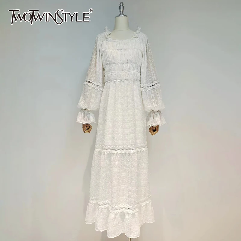 

Женское винтажное платье TWOTWINSTYLE, белое платье средней длины с квадратным воротником, длинным рукавом и высокой талией