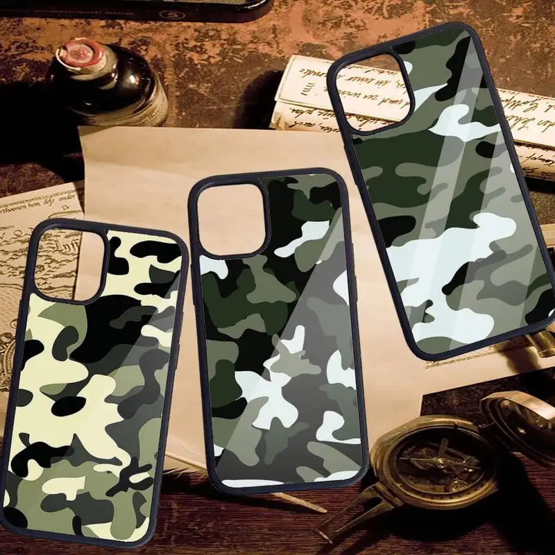 

ArmyGreen Military camouflage Phone Case PC For iPhone 11 12 pro XS MAX 8 7 6 6S Plus X 5S SE 2020 XR