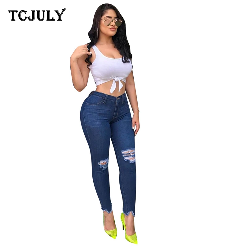 TCJULY новый дизайн потертые рваные джинсы для женщин с карманами узкие пуш-ап