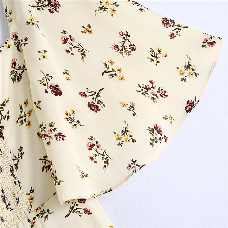 

Floral print short sleeve women dresses 2021 summer Square collar draw string lady dress chic Side split girl dress