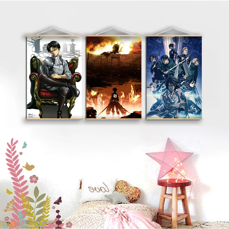 Настенный постер с Аниме Манга Леви Акерман холст картина из массива дерева