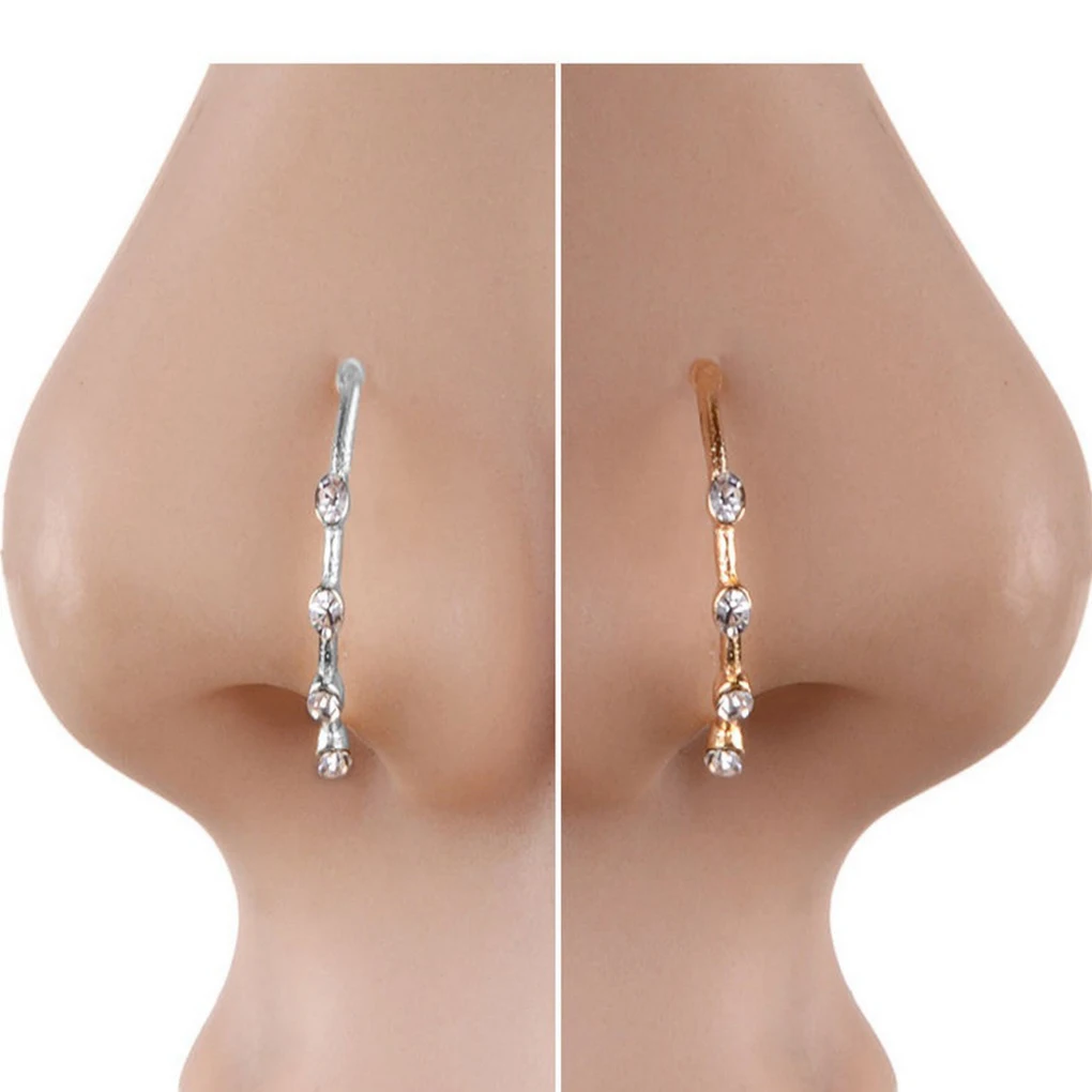 Кольцо обруч для носа в стиле панк с кристаллами|Украшения тела| |