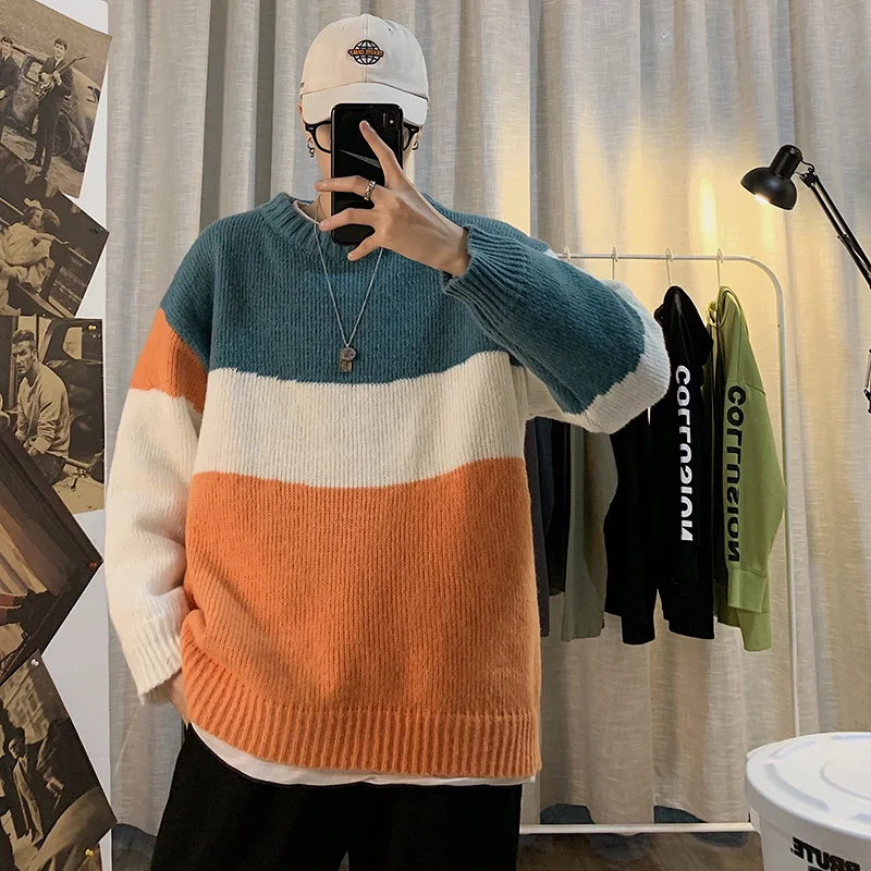 

original verso coreana da personalidade masculina pull-over correspondncia K372 cor em torno do pescoo casaco camisola