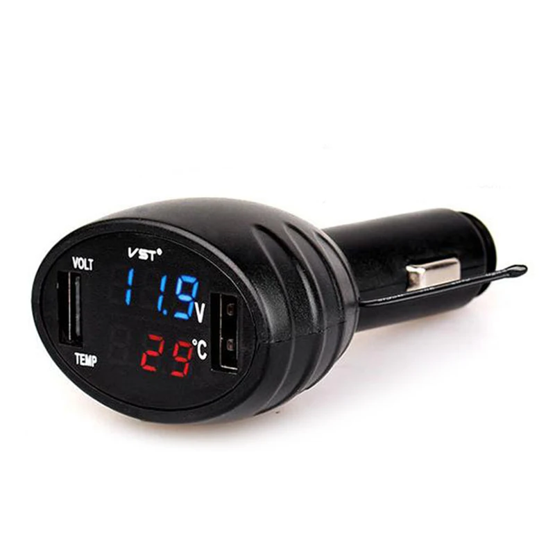 

3 In 1 Digital Led Voltmeter Thermometer Monitor Dual Usb Car Charger 12V/24V Temperature Meter Voltmeter Phone Charger