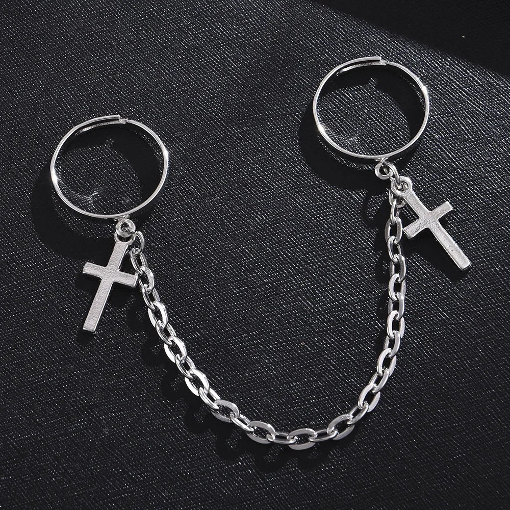 

Punk Style Ring Set Combination Men Women Jewelry Japan South Korea Trend Ring Personality Two Finger Conjoined Chain Open Ring