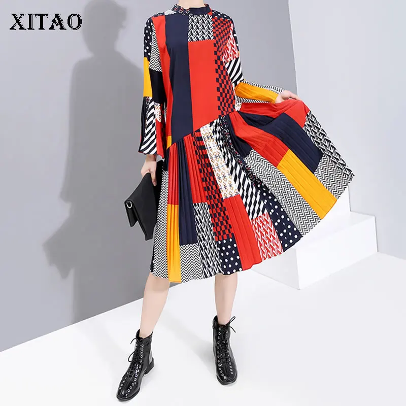 XITAO размера плюс принтованное платье женская мода новинка 2019 зимний