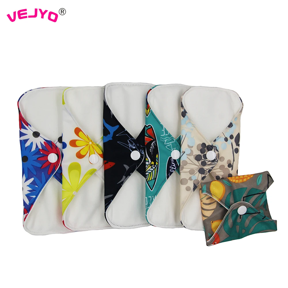 

VEJYO 5pcs/lot Soft Bamboo Cotton 7" Washable Reusable Cloth Panty Liners Feminine Hygiene Menstrual Sanitary Pads for Women