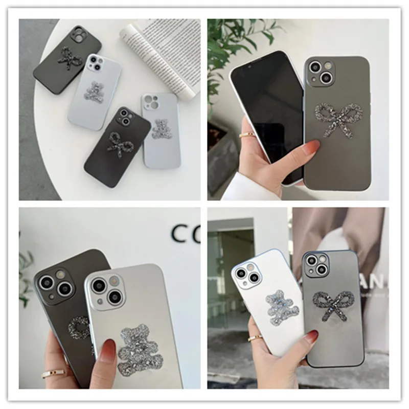 

3D Cartoon Bear Bowknot Solid Color Matte Protective Cover Soft Shell Phone Case For Huawei P50 P30 Honor 50 30 20 Pro Nova 9 SE