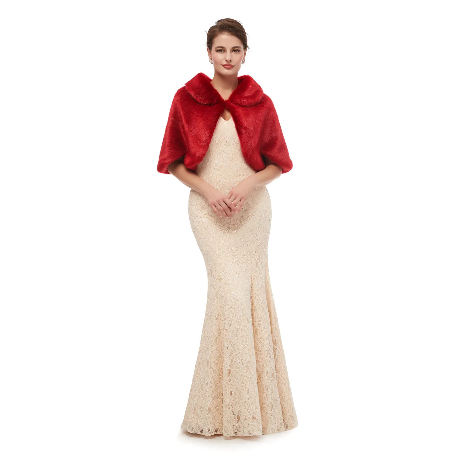 Женская меховая накидка H & S зимняя теплая шаль из искусственного меха для