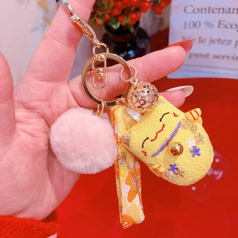 2019 Новый карабин Манеки Неко Счастливый Кот Толстый Плутус Помпон Брелок для ключей Женский кожаный брелок с металлическими цепочками для автомобилей и сумок Подвески подарки.