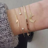 gold moon bracelet for women fashion adjustable cuff party jewelry wedding hand chain loop girl gifts charm boho bangle set