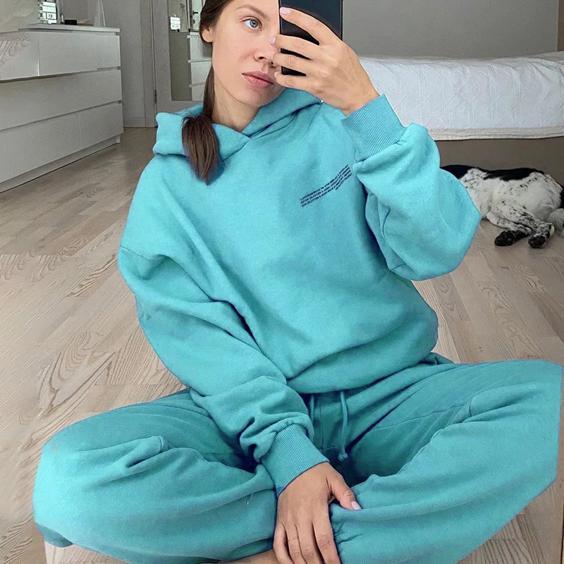 

Women Letter Print Tracksuits Long Sleeve Hooded Sweatshirt / Elastic Waist Joggers Sweatpants Female Sport Suits Autumn Spring