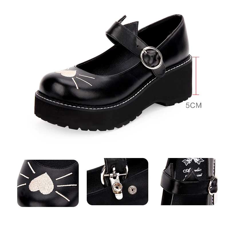 Туфли в полоску на высоком каблуке с вышивкой виде кошки Мэри Джейн для косплея