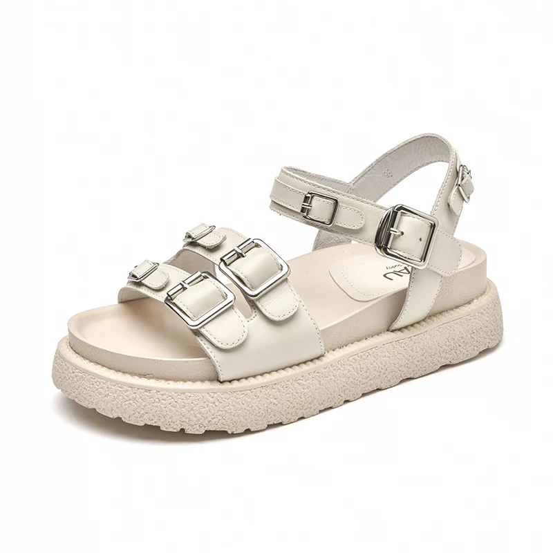 

Chunky Sandals Women Cow Leather Platform Flats Ankle Buckle Straps Ladies Summer Beach Casual Shoes Handmade 38153