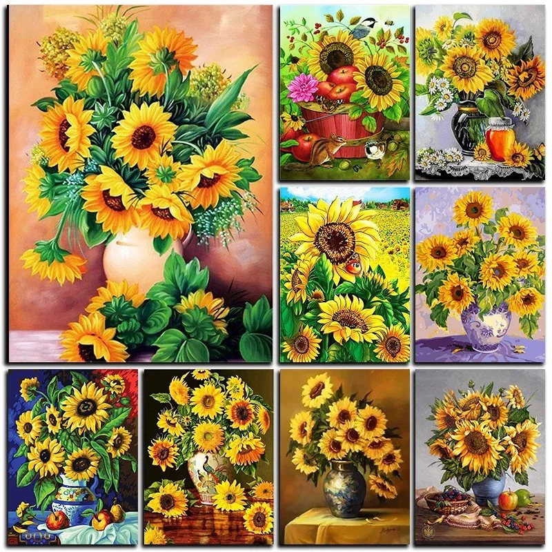 

JIEME Full Drill Diamond Painting Sunflower Home Decoration Cross Stitch Embroidery Mosaic Flowers Diamond Art