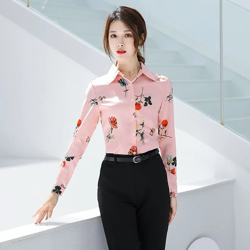 Korean Women Shirts Elegant Print Blouse Pink Shirt Plus Size 3XL Woman Long Sleeve Blusas Mujer De Moda Ladies Tops | Женская одежда