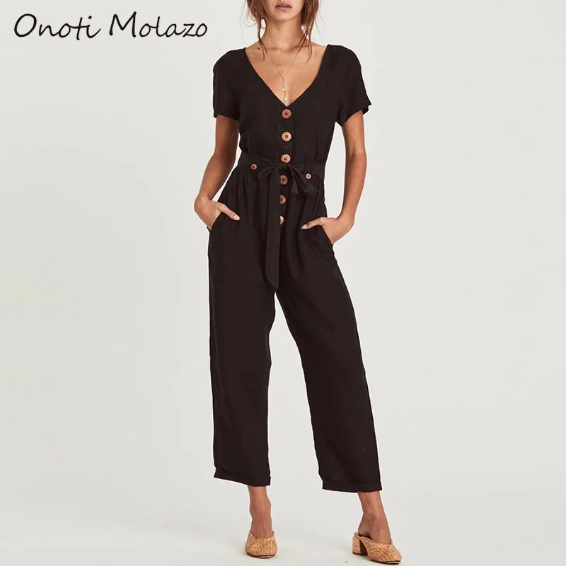 Onoti Molazo Solid Jumpsuits Rompers Casual Sashes Pockets Summer Ladies Female 2020 Spring New Fashion | Женская одежда