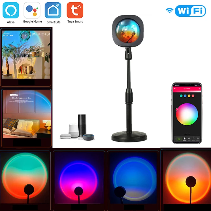 

Tuya Wifi Rainbow Sunset Lamp Projection Atmosphere Night Light Home Coffee Shop Wall Decor Sunrise Lamp Smart Life for Alexa