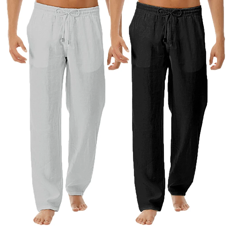 

Men's summer leisure comfortable wide leg pants men's elastic waist straight pants men's natural breathable loose casual pants