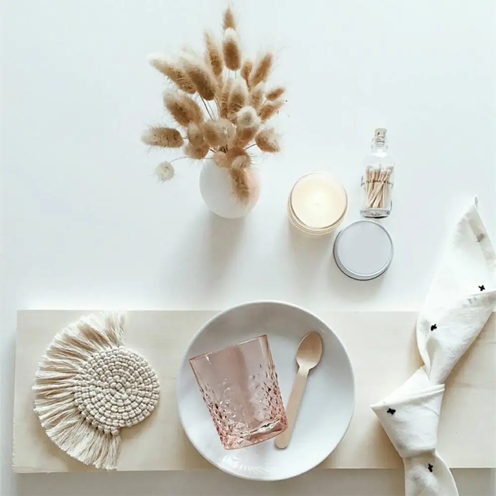

Northern Europe Cup Mat Pure Handmade Cotton Braid Macrame Cups Pad Tassel Round Tableware Mats Placemats Home Kitchen Suppiles