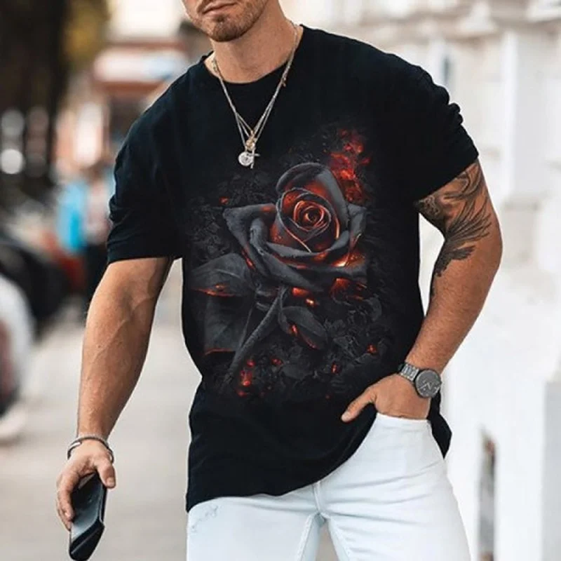 

2021 Casual Short Sleeve Rose Black T-shirt Men's Summer O-neck Solid Color Oversized Loose Tops
