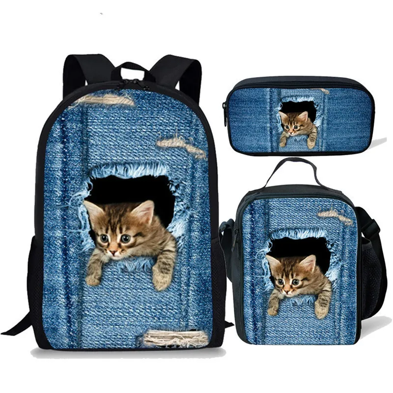 Школьные ранцы с 3D рисунком кошки для девочек и мальчиков, детский школьный рюкзак, Детская сумка-рюкзак для начальной книги