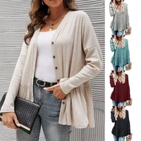 autumn newly patchwork women cardigans 2021 fashion sexy v neck breasted ruched long sleeve coat ladies outwear m6213