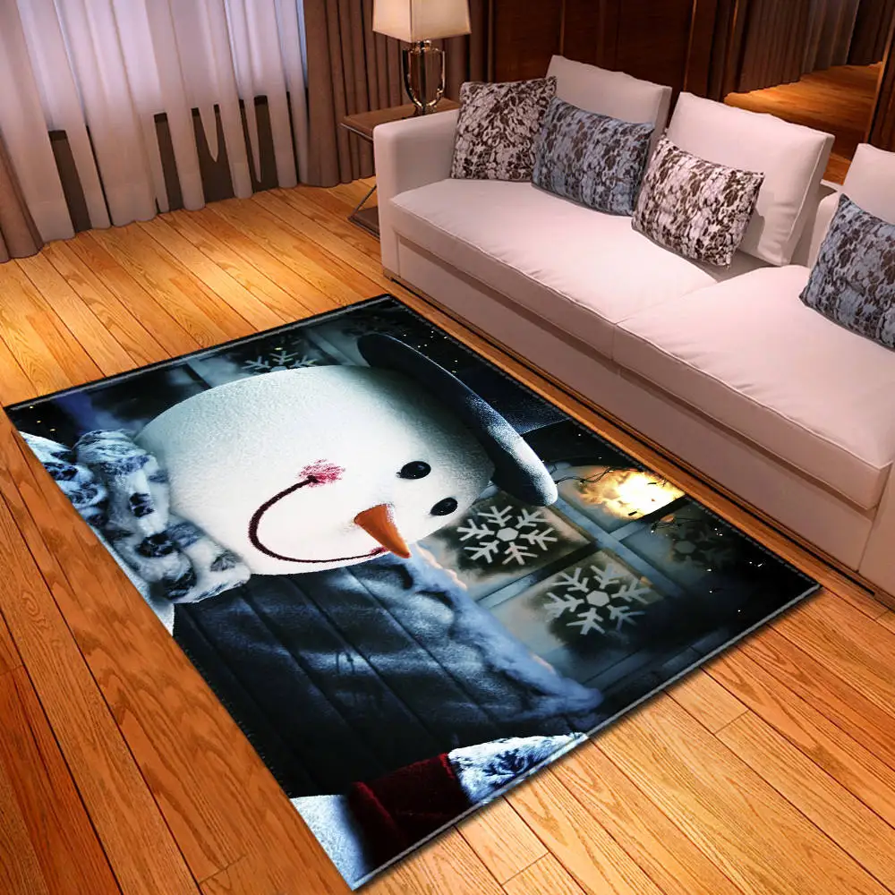 

Christmas Snowman Decor Parlor Area Rug Kids Play Mat Floormat Kitchen Corridor Bedroom Rug 3D Carpet for Modern Living Room