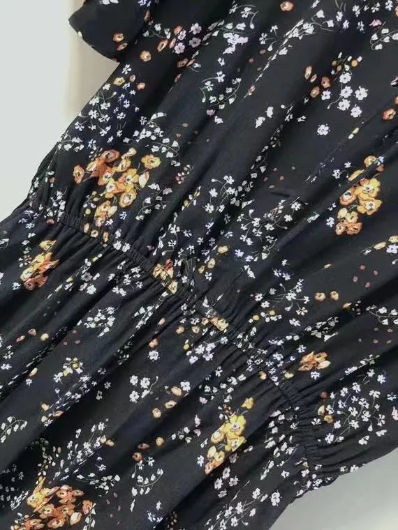 Женское платье новый стиль маленькое желтое цветочное приталенное с эластичным