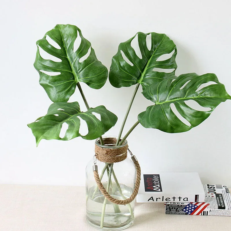Пластиковые искусственные большие листья пальмы с покрытием монстеры на ощупь