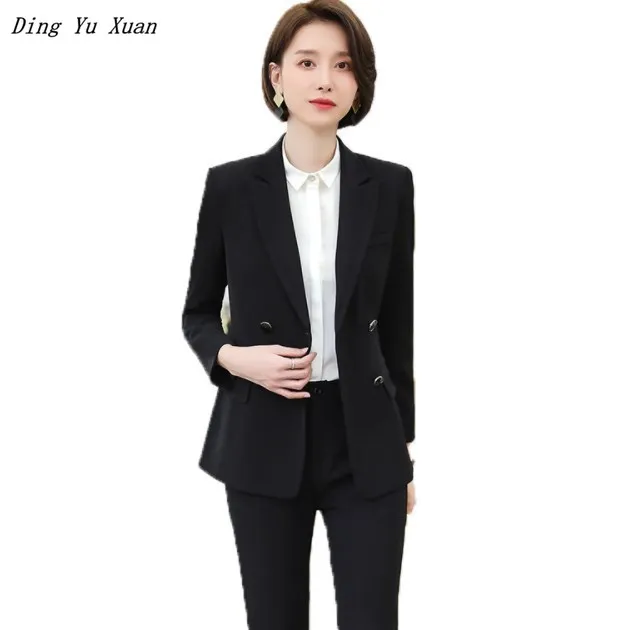 

Female Double Breasted Blazer Pants Suit Women Business Pant Suit Black Red Office Work Wear Ladies Trouser Suits 2 Piece Set