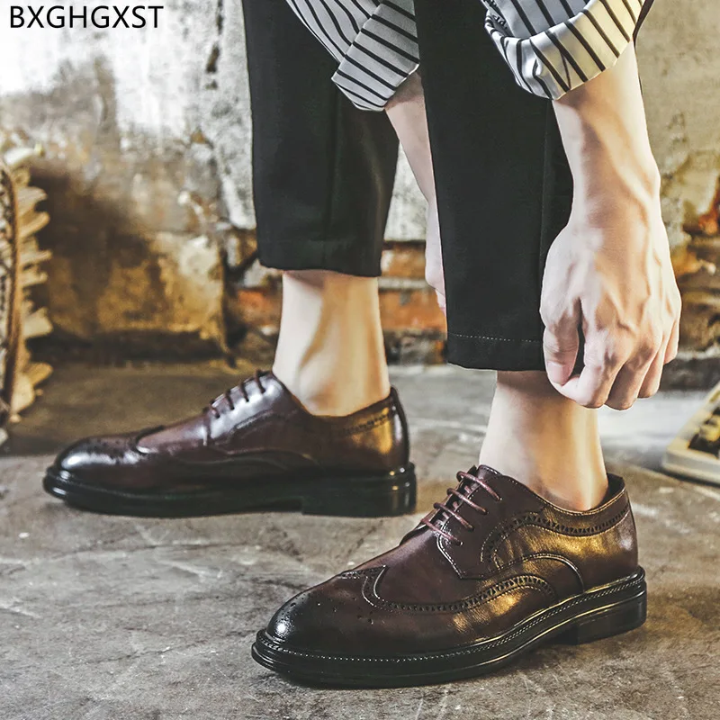

Brogue Men Dress Shoes Leather Brown Official Shoes for Men 2023 Oxford Luxury Designer Shoes Men High Quality Chaussure Homme
