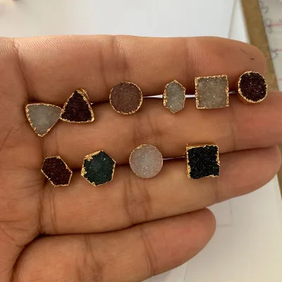 

Mini Square Resin Druzy Fashion Designer Stud Earrings Triangle Resin Druzy Brand Stud Earrings