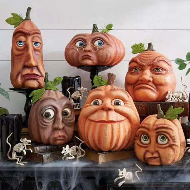 

Halloween Expressive Pumpkin Funny Expression Sculpture Resin Crafts for Halloween Decoration Props SUB Sale