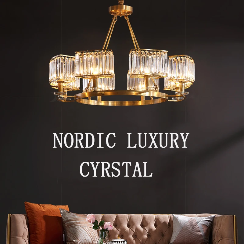 

Современная люстра из 100% меди, роскошная кристальная люстра, подвесной светильник для спальни, гостиничного зала, светильник glod для кухни, светильник Е14, скандинавский светильник
