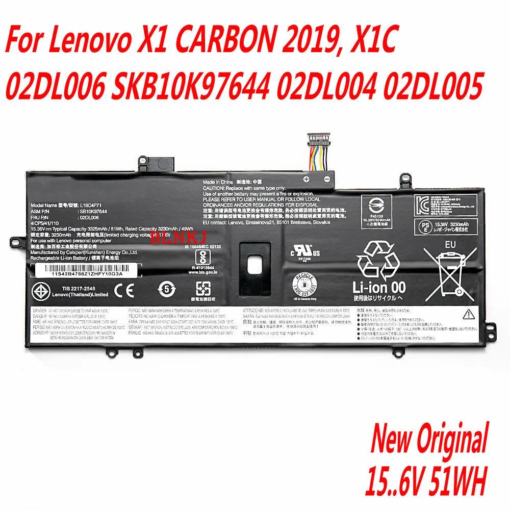 Оригинальный аккумулятор L18M4P72 SB10K97643 для ноутбука Lenovo X1 CARBON 2019 X1C 02DL006 SKB10K97644 02DL004