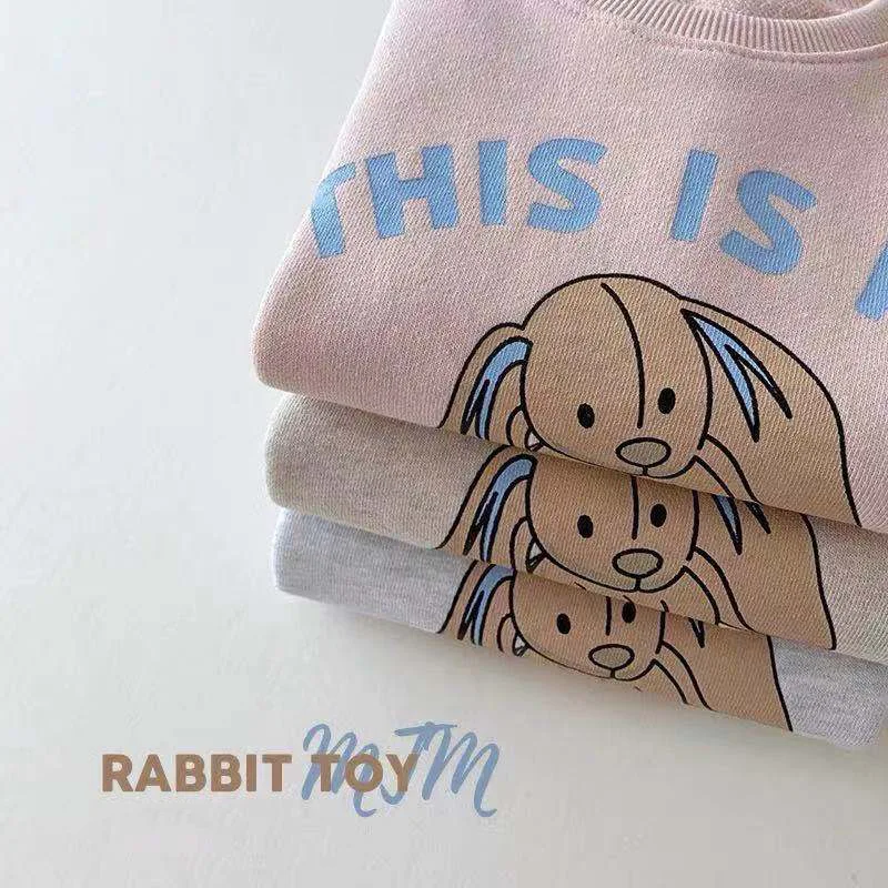 

Детские свитера, новинка 2021, зимний брендовый дизайн, свитшоты для мальчиков и девочек с милым принтом кролика, детский хлопковый пуловер, в...