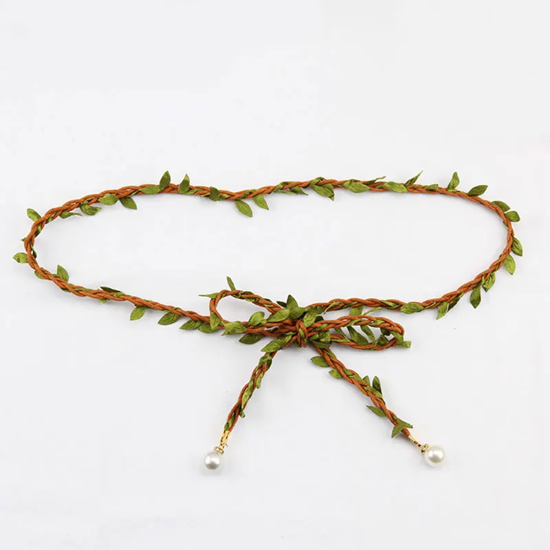 

Women Thin Belt Leisure Handmade Cotton Leprosy Braided Waist Rope Waistband Fashion Leaf Tassel Waist Chain Wide Belt For Women