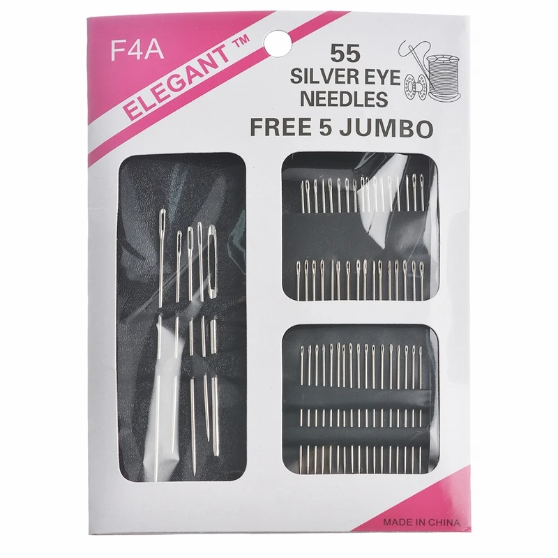 55pcs D Urijk, 12 шт., ручные швейные иглы, булавки, набор, самонарезающая вышивка, внутренние различные иглы для рукоделия, ремонта стежка, сделай сам - Цвет: 55pcs D