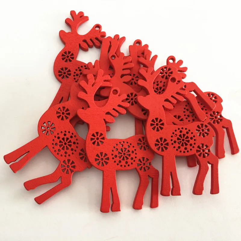 10 шт. белые и красные деревянные рождественские украшения Подвески из дерева