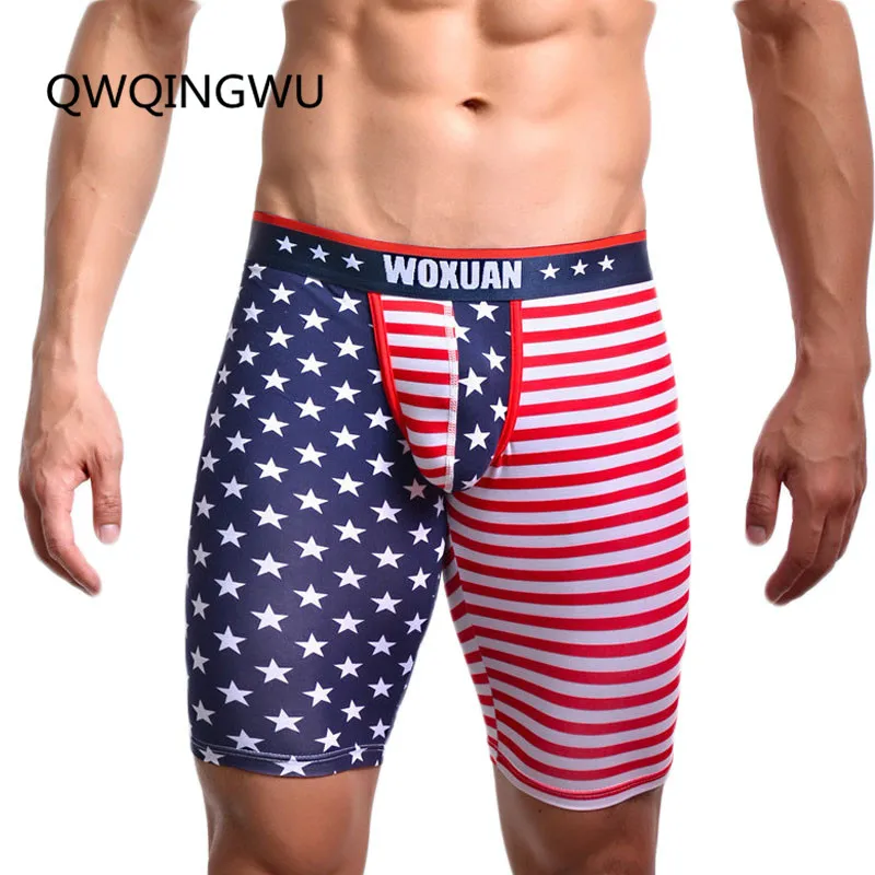 Men's Underwear Short Pants Slim Fit Home Fitness Tights American Flag Printing Underpants Man Boxers Trunk Five Minutes Boxers