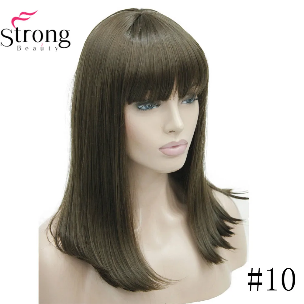 StrongBeauty Женские синтетические парики волосы черный/Блонд длинные прямые аккуратная челка стиль Natura парик волосы